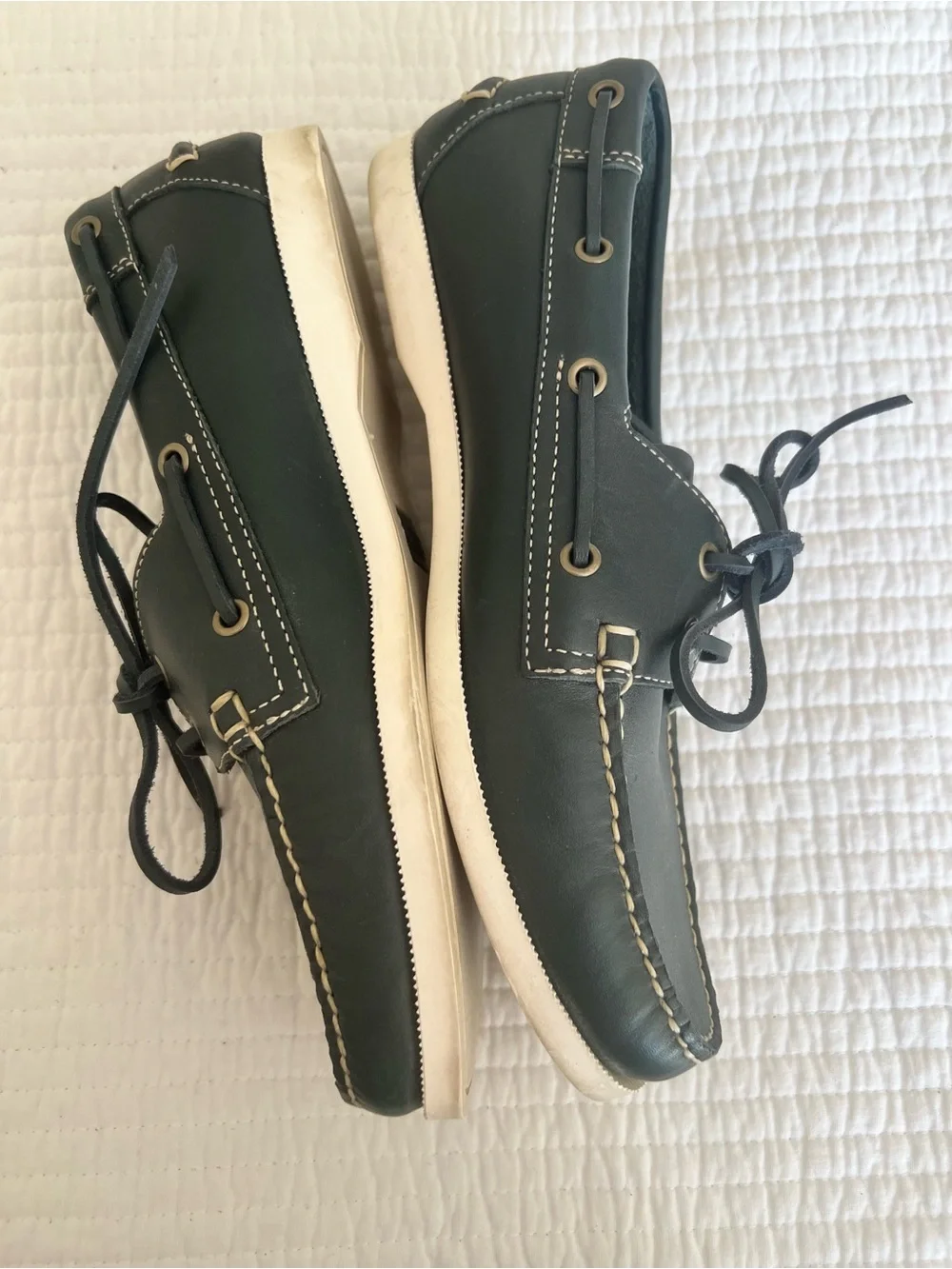 Lands' End Men's Dark Green Leather Boat Shoes